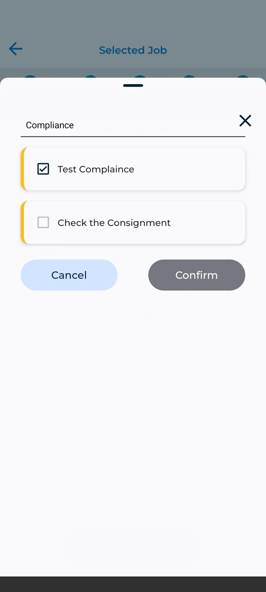 TRIFECTA driver app — compliance prompt