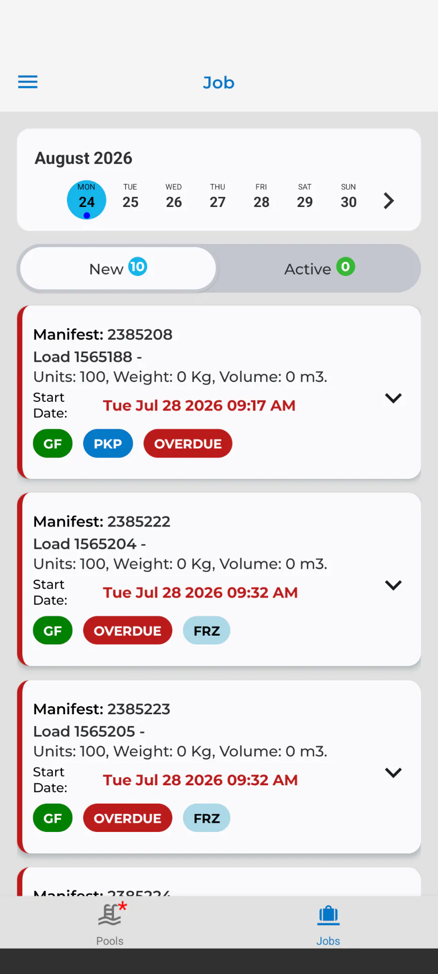 TRIFECTA driver mobile app, run overview