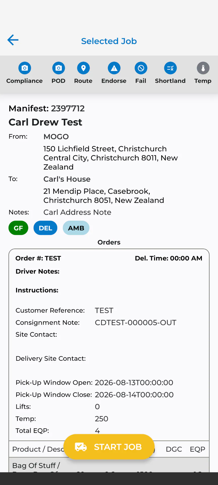 TRIFECTA driver mobile app, proof of delivery capture