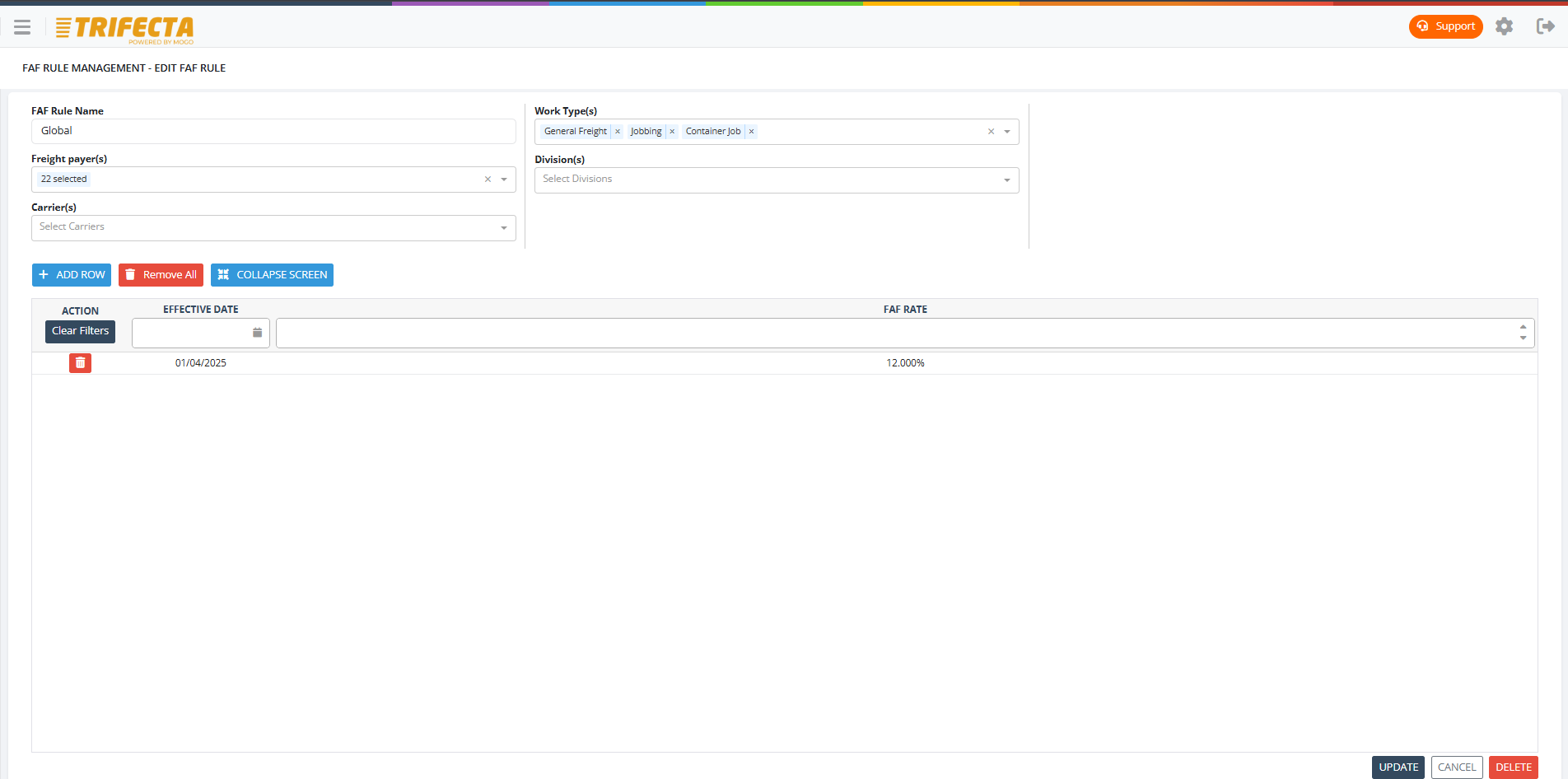 TRIFECTA fuel adjustment factor billing view
