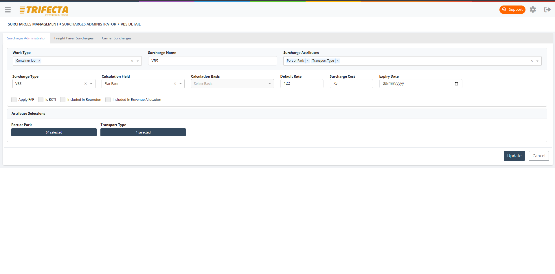 TRIFECTA surcharge management view