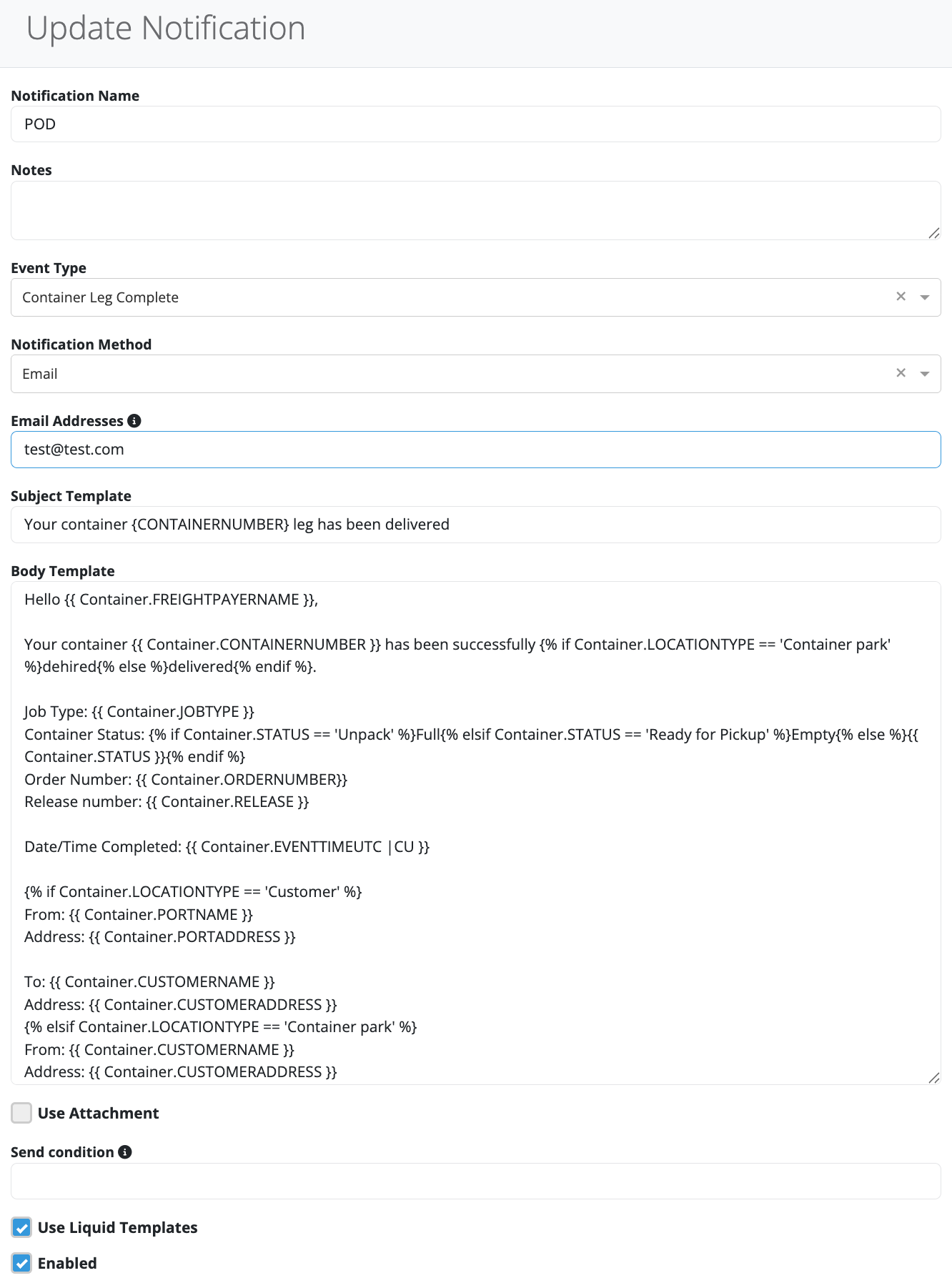 TRIFECTA configurable notification engine for customers and partners