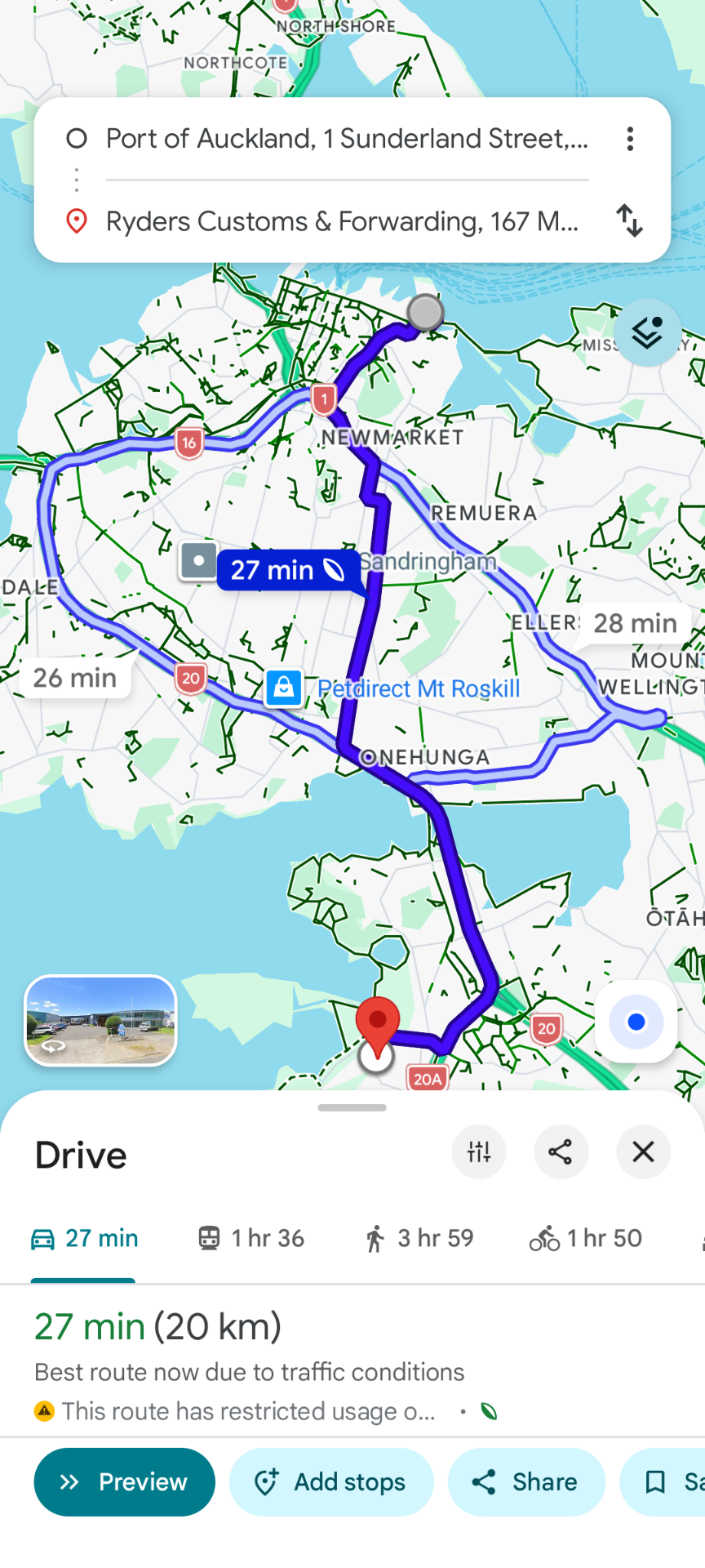 TRIFECTA driver app — navigation to the next stop