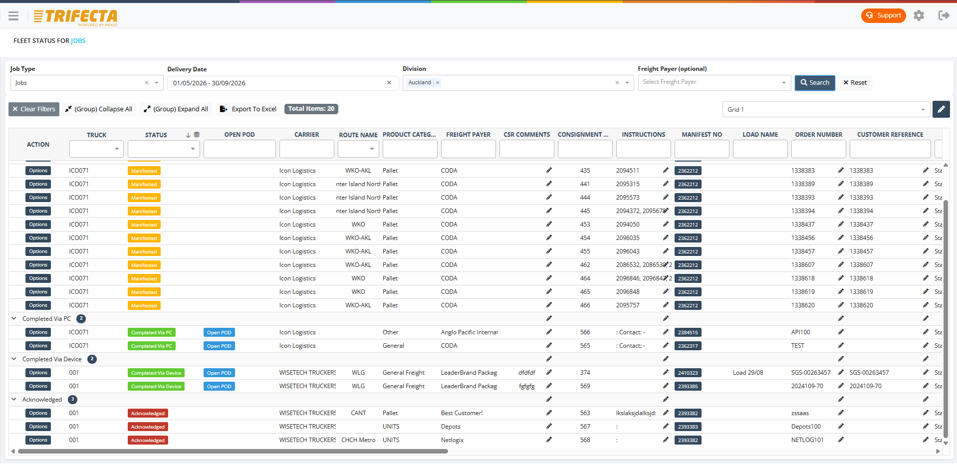 TRIFECTA driver app — job status update