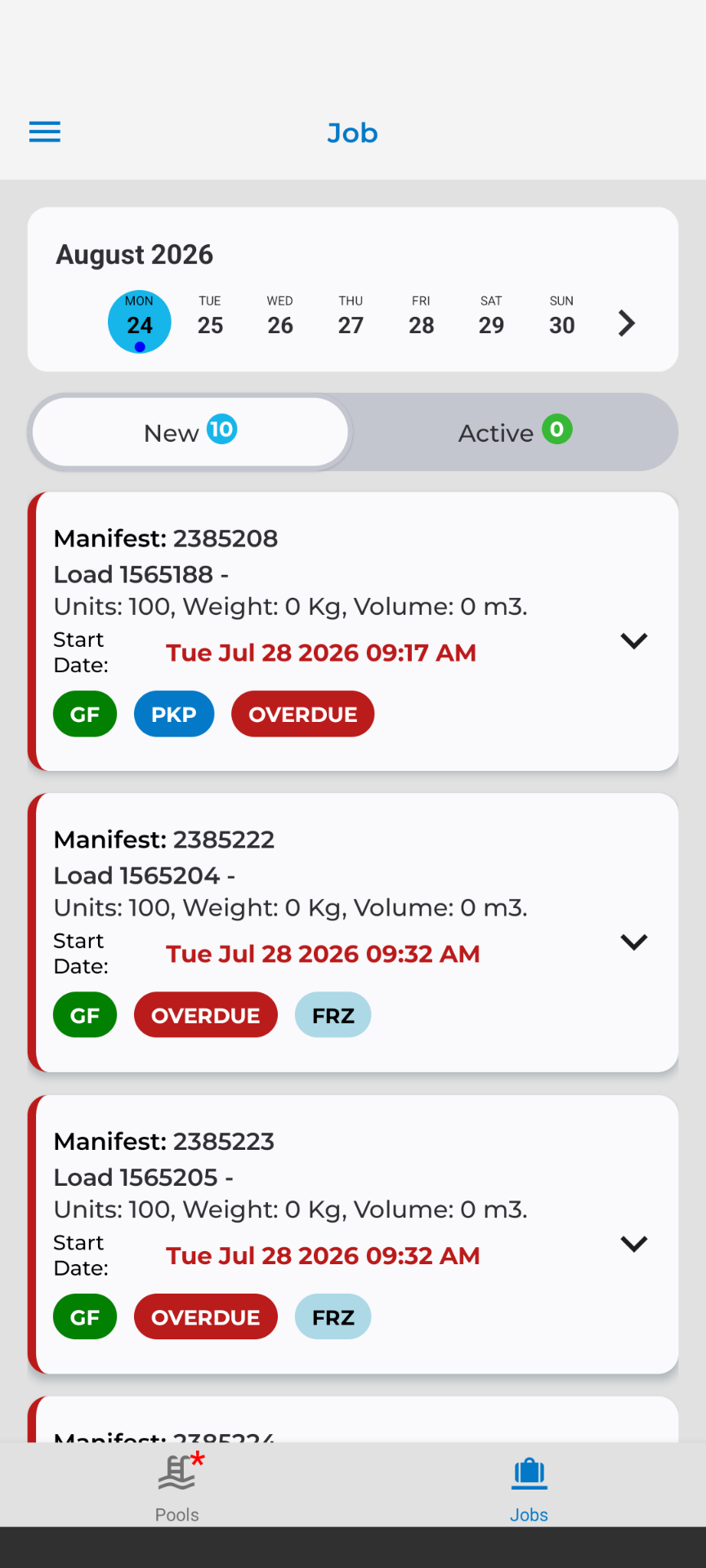 TRIFECTA driver mobile app, run overview