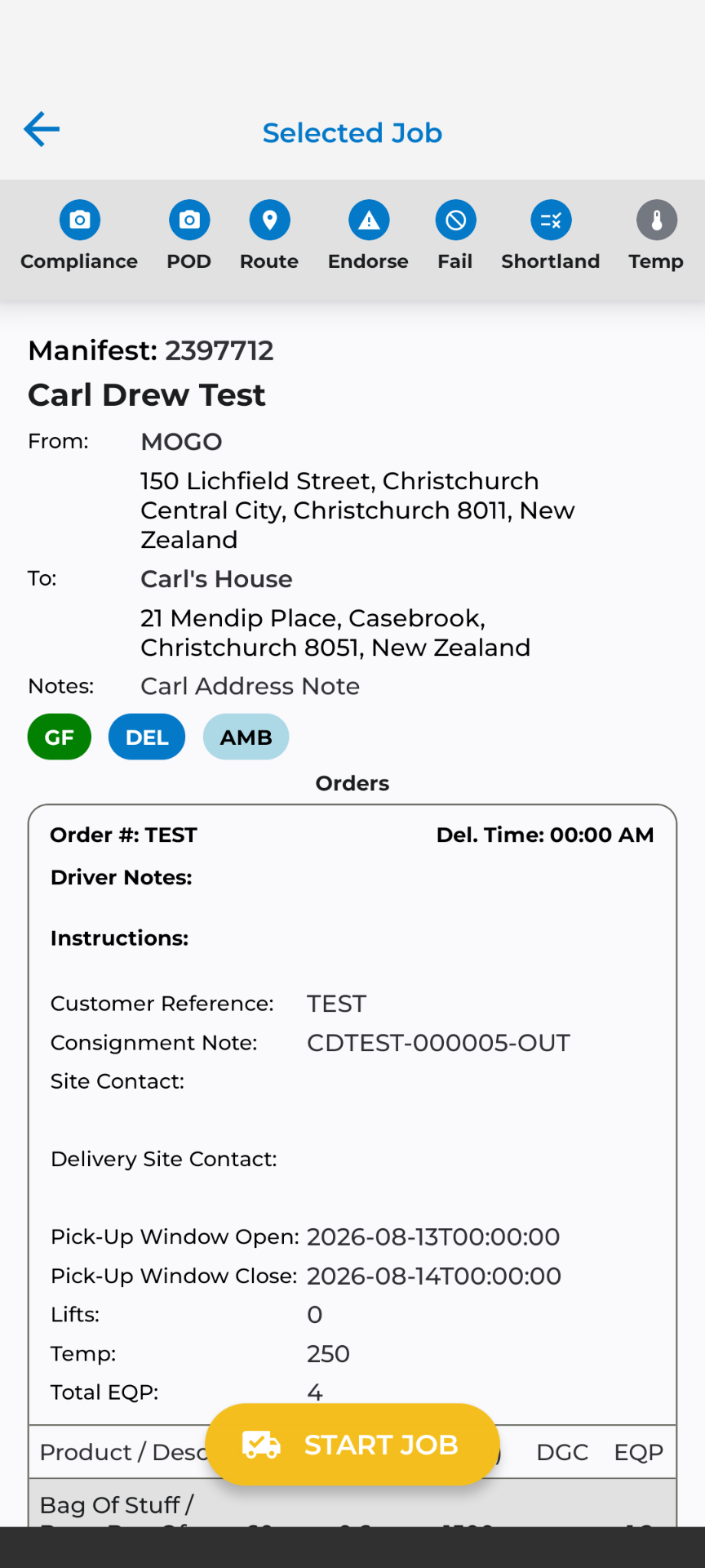 TRIFECTA driver mobile app, proof of delivery capture