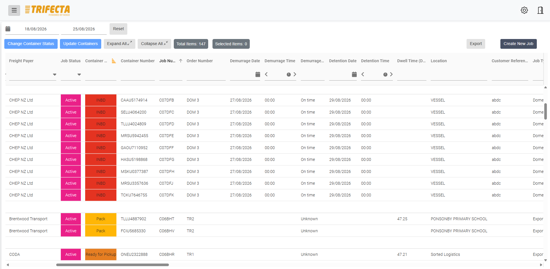 TRIFECTA customer portal — live container tracking and status
